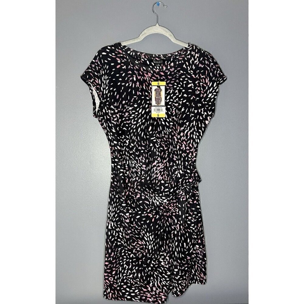 Nicole Miller Short Side Knot Dress Womens Small Dark Navy Modest Classic Pretty